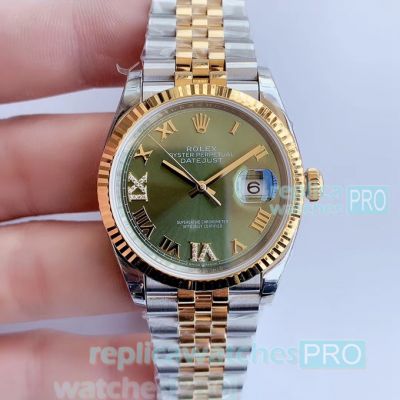 EW Factory Swiss 3235 Copy Rolex Datejust Watch Green Dial Jubilee Band 36mm